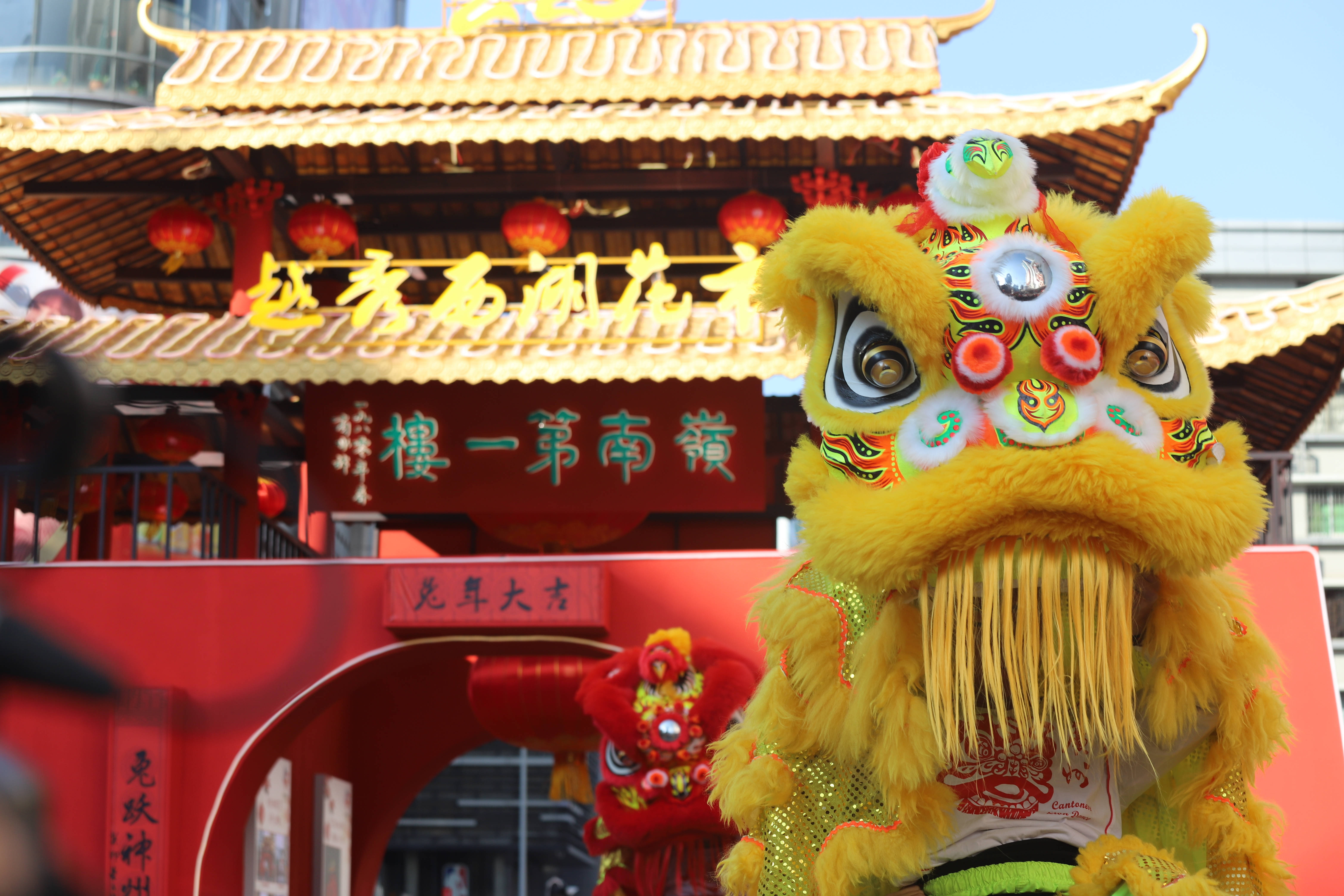 1月19日，广州市越秀西湖花市正式开市，开市仪式载歌载舞，舞狮表演吸引大批市民前来观看。胡嘉韵 摄