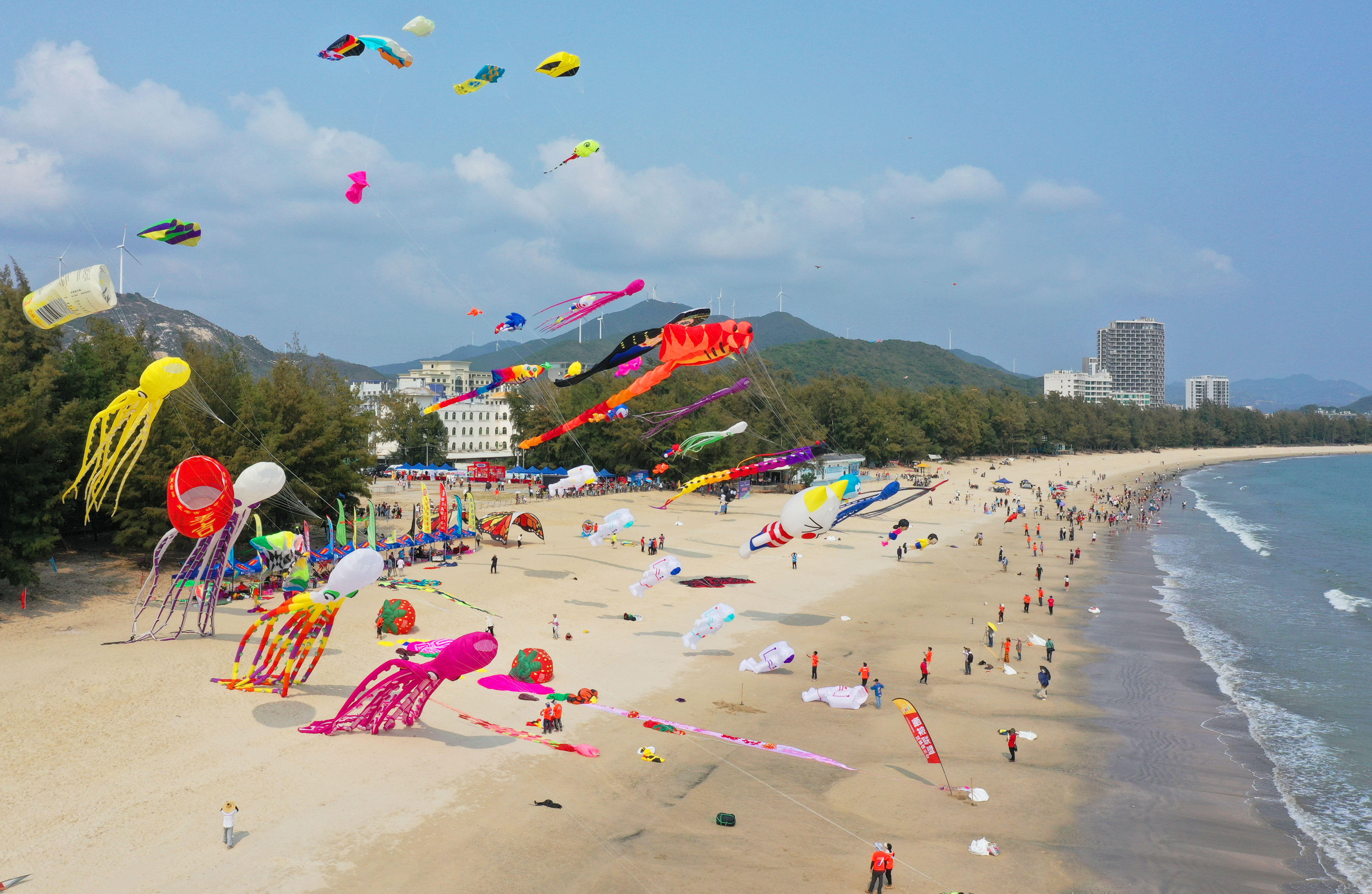 廣東省第九屆風箏錦標賽比賽現場，珍珠灣海灘上風箏齊飛。譚文強 攝