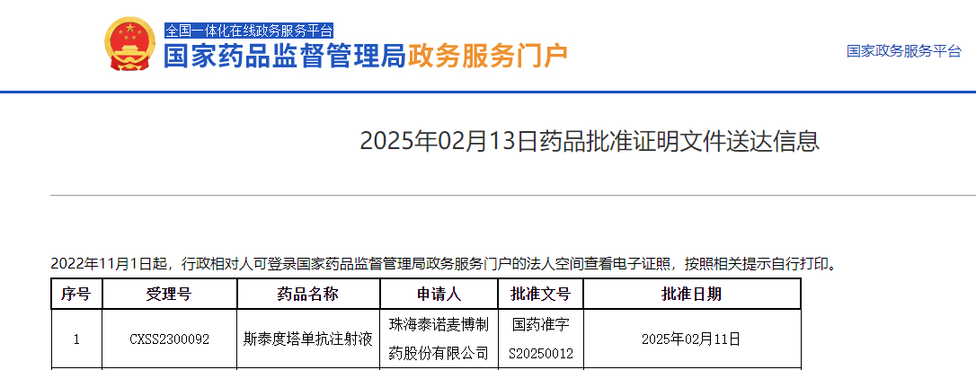 国家药品监督管理局政务服务门户网站截图