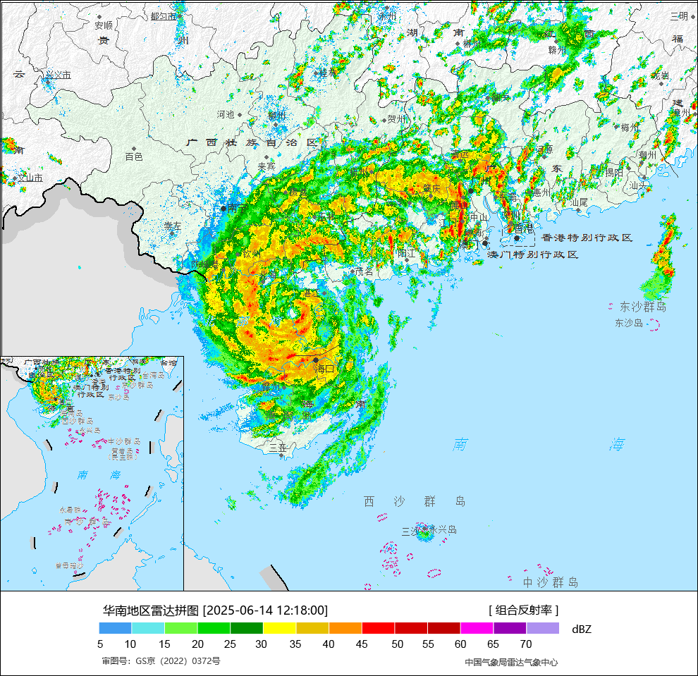 台風“蝴蝶”在廣東省雷州市西部沿海二次登陸。圖片來源：中央氣象台官方微信