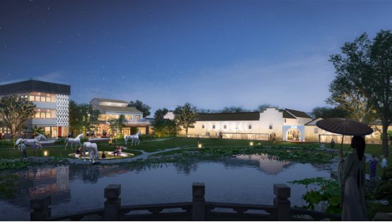 “百马归巢”护城河驿站花园效果图