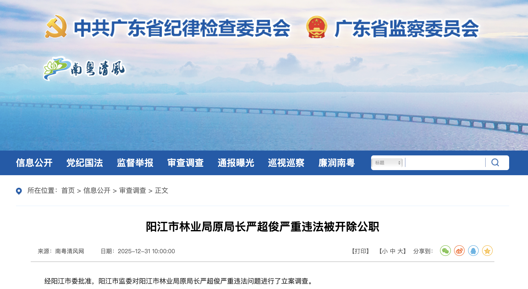 广东省纪委监委官网截图