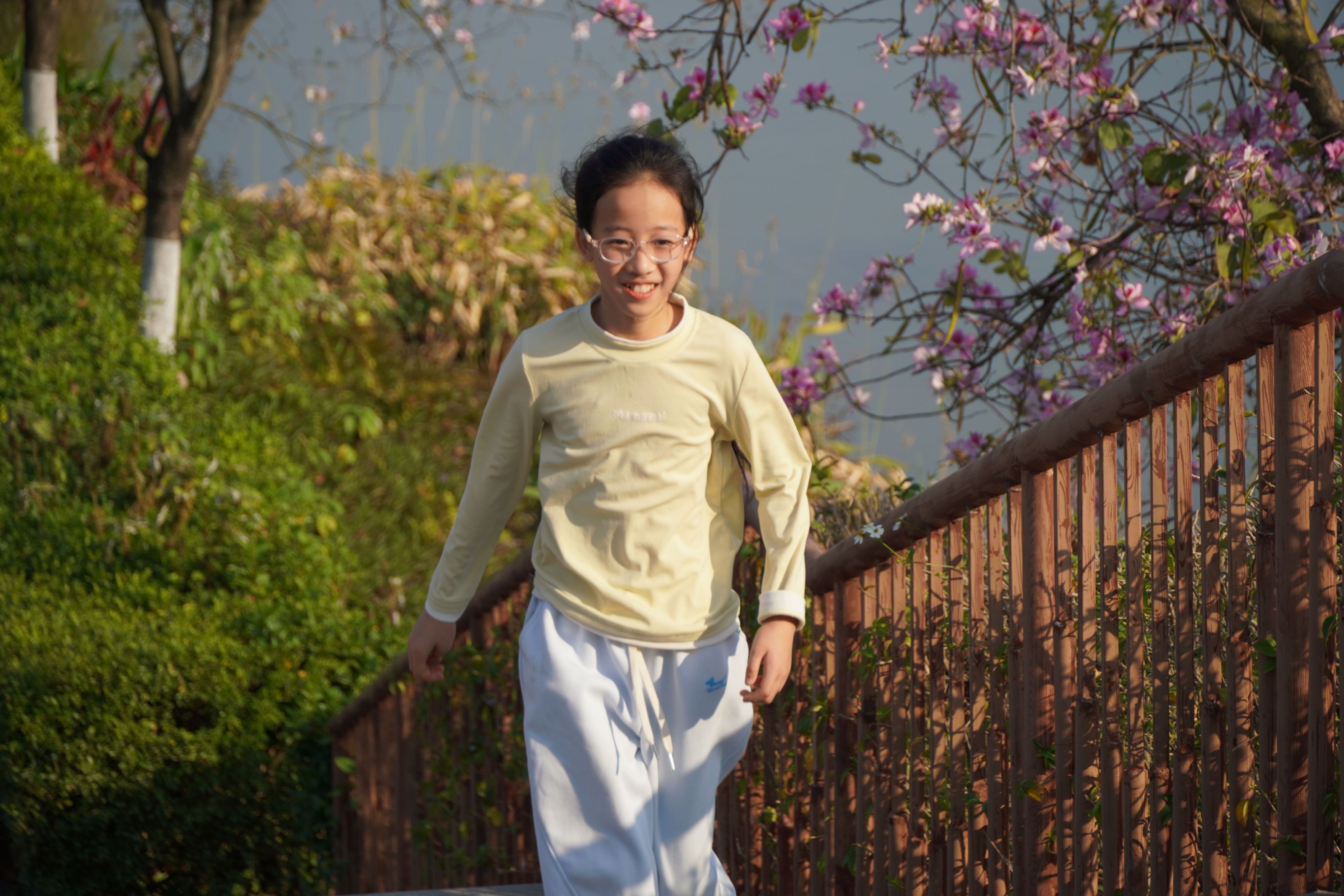 暖陽與花海相擁，小女孩開心奔跑。人民網記者 王雅蝶攝