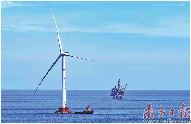 “海油安瀾號”成功接入陸豐油田電網，正式為海上油田直供綠電。南方日報記者 石磊 通訊員 任浩鑫攝